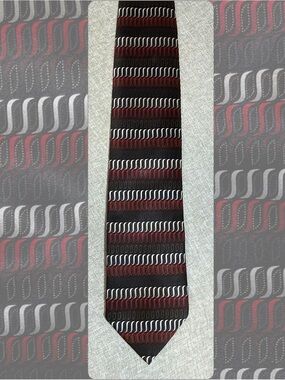 Harve Benard Silk Tie Black Red Silver Geometric Wave
